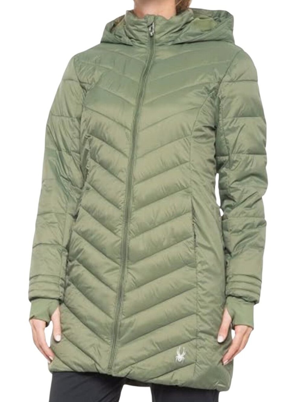 Spyder NWT Boundless Long Puffer Coat Hood Green Winter/Ski/Lifestyle/Snow - XL